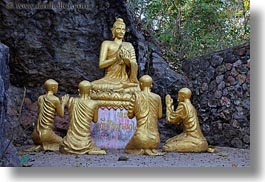 asia, buddhas, buddhist, buildings, golden, horizontal, laos, luang prabang, phou si mountain, religious, statues, temples, photograph