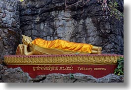 asia, buddhas, buddhist, buildings, horizontal, laos, luang prabang, phou si mountain, reclining, religious, temples, photograph