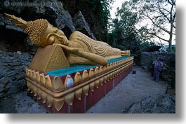 asia, buddhas, buddhist, buildings, horizontal, laos, luang prabang, phou si mountain, reclining, religious, temples, photograph