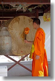 asia, buddhist, buildings, colors, drums, laos, luang prabang, monks, oranges, religious, striking, temples, vertical, wat sene, photograph