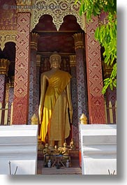 asia, buddhas, buddhist, buildings, golden, inside, laos, luang prabang, religious, tall, temples, vertical, wat sene, photograph