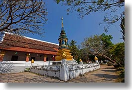 asia, buddhist, buildings, horizontal, laos, luang prabang, religious, shadows, temples, trees, wat sene, photograph