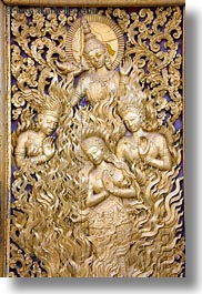apsara, asia, bas reliefs, buddhist, buildings, golden, laos, luang prabang, people, religious, temples, vertical, womens, xiethong, photograph