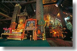 asia, buddhas, buddhist, buildings, golden, horizontal, interiors, laos, luang prabang, religious, temples, xiethong, photograph