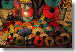 asia, colorful, horizontal, laos, luang prabang, market, umbrellas, photograph