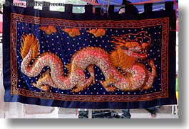 arts, asia, dragons, horizontal, laos, luang prabang, market, quilt, photograph