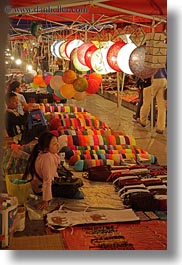 asia, bazaar, illuminated, lanterns, laos, luang prabang, market, vertical, photograph