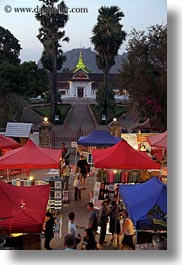 asia, bazaar, laos, luang prabang, market, museums, palace, structures, tents, vertical, photograph