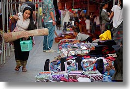 asia, carrying, horizontal, laos, luang prabang, market, mat, rolled, womens, photograph