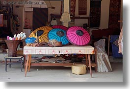 asia, colorful, horizontal, laos, luang prabang, umbrellas, photograph