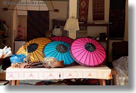 asia, colorful, horizontal, laos, luang prabang, umbrellas, photograph