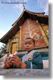 asia, boys, childrens, laos, luang prabang, people, temples, vertical, xiethong, photograph