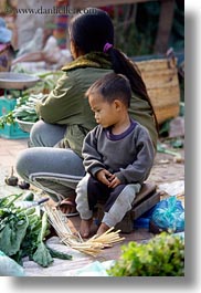 asia, bored, boys, childrens, emotions, foods, laos, luang prabang, market, people, vertical, photograph