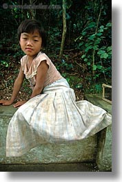 asia, asian, childrens, dresses, girls, laos, luang prabang, people, vertical, yellow, photograph