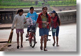 asia, asian, bicycles, childrens, girls, horizontal, laos, luang prabang, people, photograph