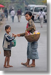asia, baskets, childrens, daughter, laos, luang prabang, mothers, people, vertical, photograph