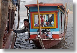 asia, boats, horizontal, laos, luang prabang, men, parking, people, photograph