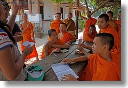 asia, asian, boys, colors, groups, horizontal, laos, laughing, luang prabang, men, monks, oranges, people, photograph