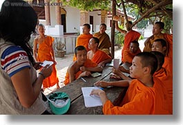 asia, asian, boys, colors, groups, horizontal, laos, laughing, luang prabang, men, monks, oranges, people, photograph