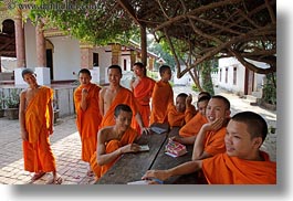 asia, asian, boys, colors, groups, horizontal, laos, laughing, luang prabang, men, monks, oranges, people, photograph