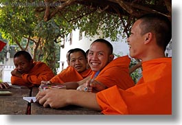 asia, asian, boys, colors, groups, horizontal, laos, laughing, luang prabang, men, monks, oranges, people, photograph