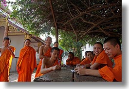 asia, asian, boys, colors, groups, horizontal, laos, laughing, luang prabang, men, monks, oranges, people, photograph