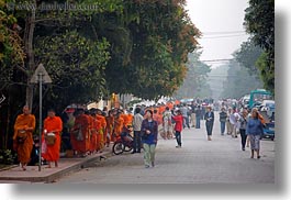 asia, asian, colors, crowds, horizontal, laos, luang prabang, men, monks, oranges, people, photograph