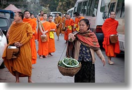 among, asia, asian, colors, don ganh, horizontal, laos, luang prabang, men, monks, old, oranges, people, womens, photograph