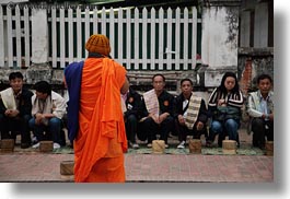 asia, asian, buddhist, colors, horizontal, laos, luang prabang, men, monks, oranges, people, photographing, religious, singles, photograph