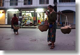 asia, asian, carrying, don ganh, horizontal, laos, luang prabang, people, womens, photograph