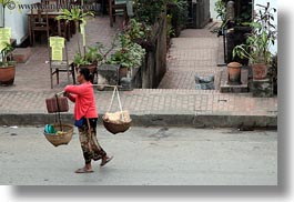 asia, asian, carrying, don ganh, horizontal, laos, luang prabang, people, womens, photograph