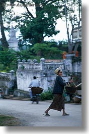 asia, asian, carrying, don ganh, laos, luang prabang, people, vertical, womens, photograph