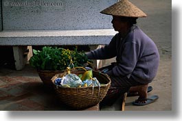 asia, asian, carrying, clothes, conical, don ganh, hats, horizontal, laos, luang prabang, people, womens, photograph