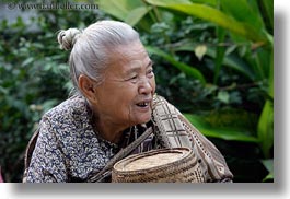 asia, asian, baskets, emotions, horizontal, laos, luang prabang, old, people, rice, smiles, womens, photograph