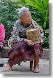 asia, asian, baskets, laos, luang prabang, old, people, rice, vertical, womens, photograph