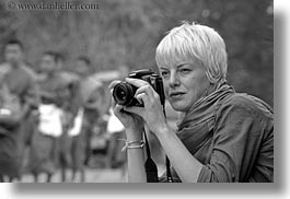 images/Asia/Laos/LuangPrabang/People/Women/Misc/woman-photographing-monks-02-bw.jpg