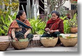 asia, asian, baskets, foods, horizontal, laos, luang prabang, old, people, selling food, womens, photograph