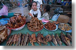 asia, asian, horizontal, laos, luang prabang, meats, people, selling food, shishkabob, womens, photograph