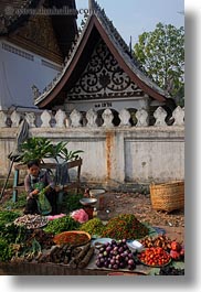 asia, asian, foods, fruits, laos, luang prabang, market, people, produce, selling, selling food, vegetables, vertical, womens, photograph