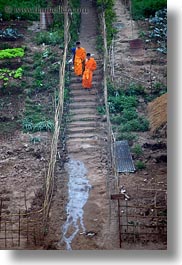 asia, jungle, laos, luang prabang, monks, muddy, scenics, stairs, vertical, photograph