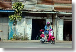 asia, bikes, horizontal, laos, luang prabang, motorcycles, pink, transportation, womens, photograph