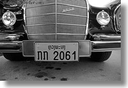 asia, benz, black, black and white, cambodian, cars, horizontal, language, laos, luang prabang, mercedes, transportation, photograph
