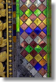 asia, colorful, laos, luang prabang, reflective, tiles, vertical, wat choumkhong, photograph
