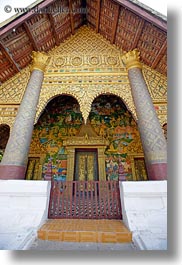 apsara, asia, buddhist, doors, laos, luang prabang, ornate, religious, vertical, wat choumkhong, photograph