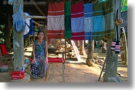 asia, fabrics, horizontal, laos, luang prabang, old, poverty, weaving village, womens, photograph