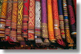 asia, fabrics, horizontal, laos, luang prabang, silk, weaving village, photograph
