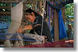 asia, fabrics, horizontal, laos, luang prabang, weaving, weaving village, womens, photograph