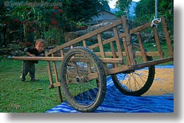 asia, asian, babies, big, carts, hmong, horizontal, laos, people, poverty, villages, photograph