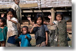 asia, childrens, hmong, horizontal, laos, villages, waving, photograph