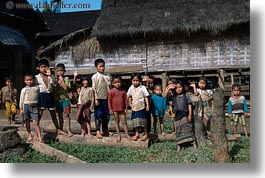 asia, childrens, hmong, horizontal, laos, villages, waving, photograph